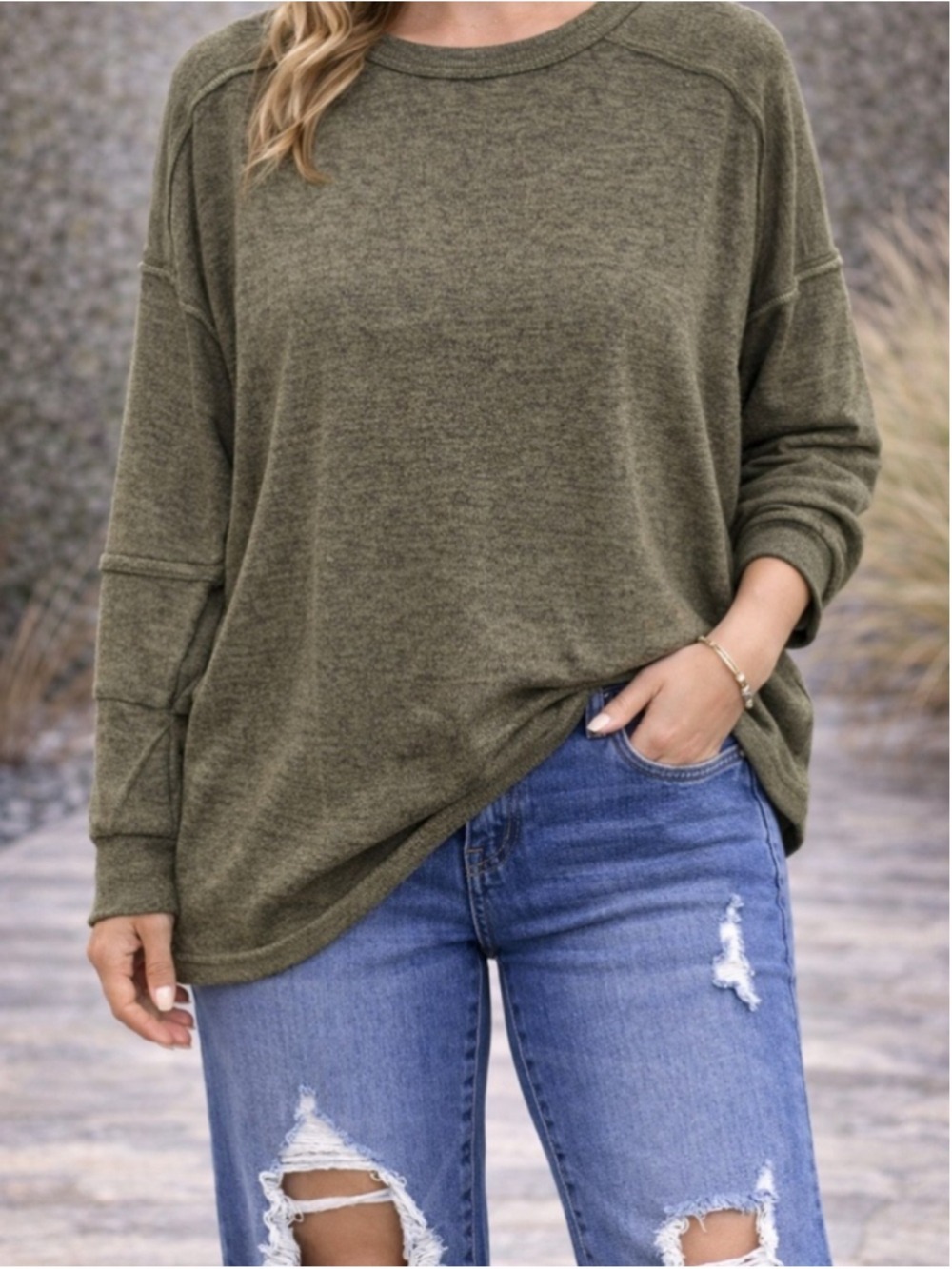 NWT Andrée by Unit Olive Green Lightweight Knit Pullover Sweater Sz S M L XL
